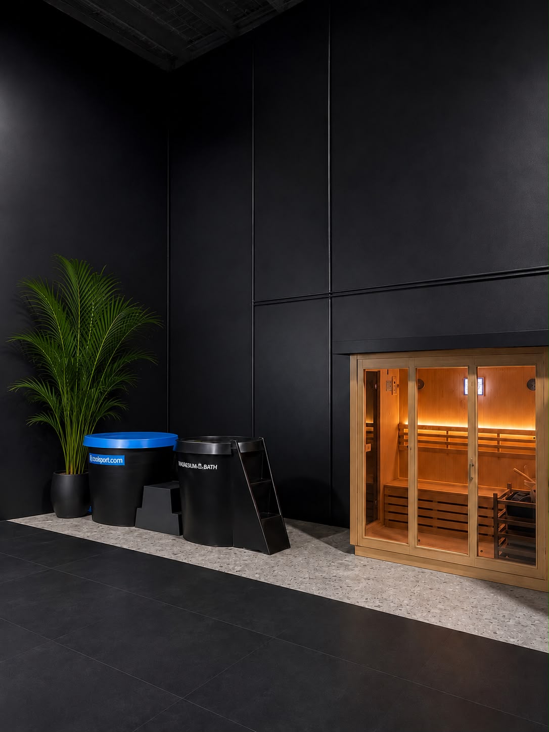 Infrared sauna, ice bath and magnesium bath in the Recovery Centre at Peak Fitness Keysborough